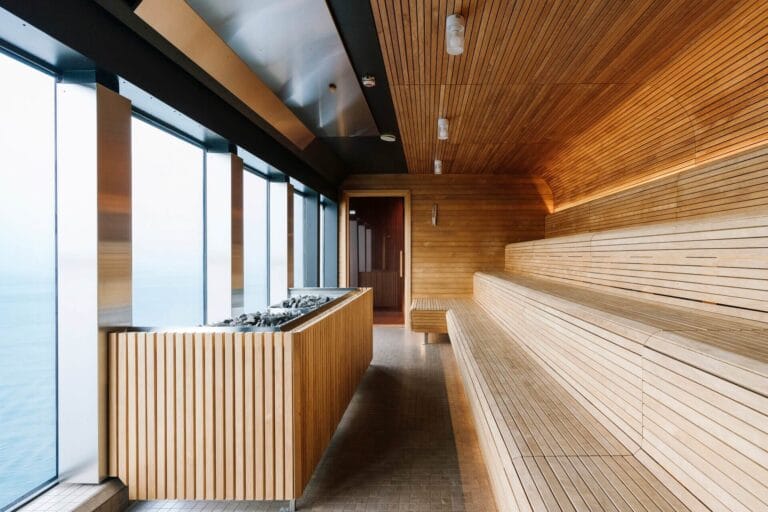 Sauna with panoramic windows